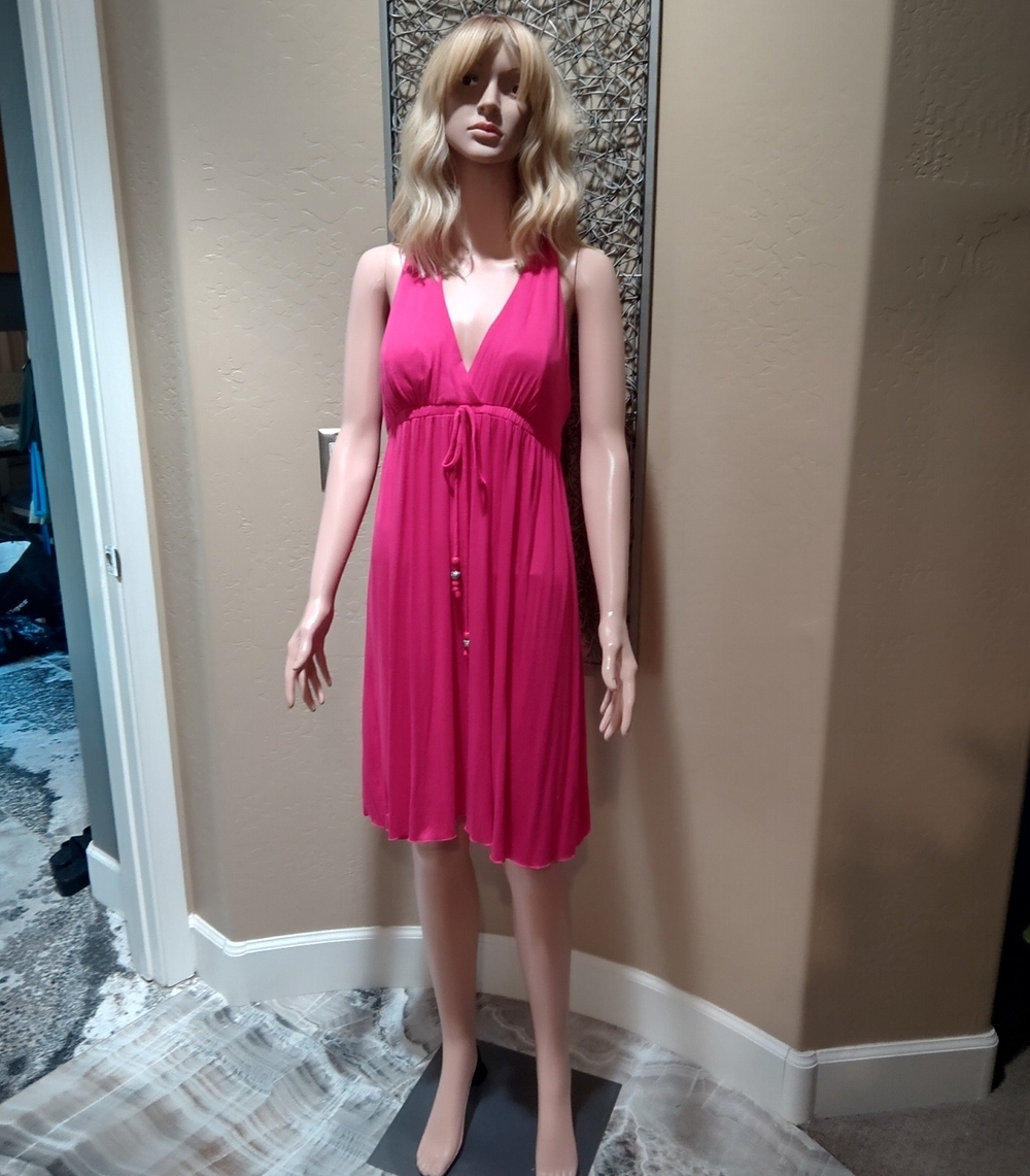 Boston Proper Fuchsia Surplice Front Tie Knit Sleeveless Dress with Crochet Back